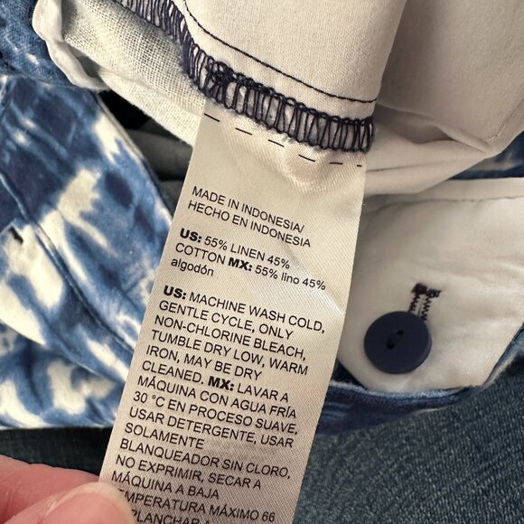 Chico's Linen Blend Wide Leg Pants Blue White Tie Dye 1.5 US 10 - Picture 3 of 6